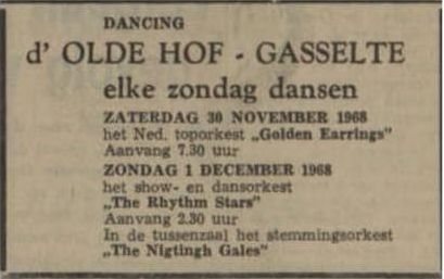 Golden Earring show announcement Gasselte Nieuwsblad vh Noorden November 30 19681130